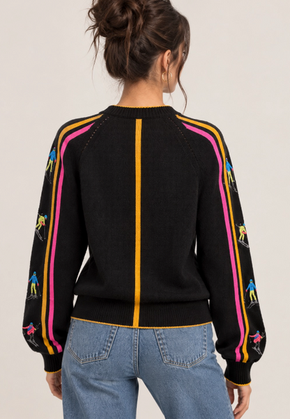 Gradient Ski Crew Neck Jumper Black - Brodie Cashmere