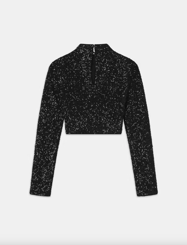 Cropped Sequin Top Black - Frame