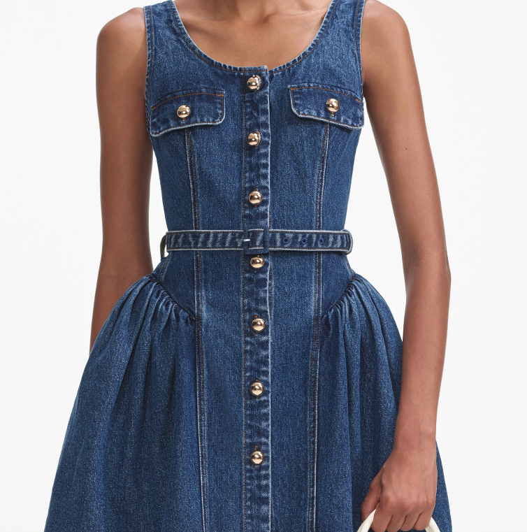 Flared Denim Mini Dress Blue - Self-Portrait