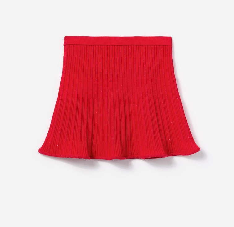 Girls Ribbed Knit Skirt Red - Self-Portrait