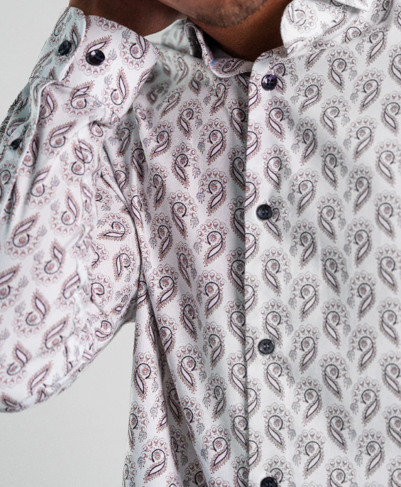 Nova Shirt White Feather Paisley - Stone Rose