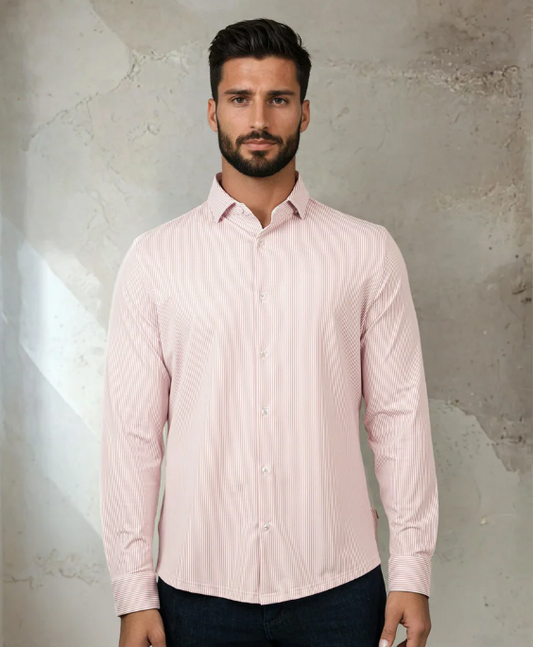 Apex Shirt Dark Pink Estate Microstripe - Stone Rose