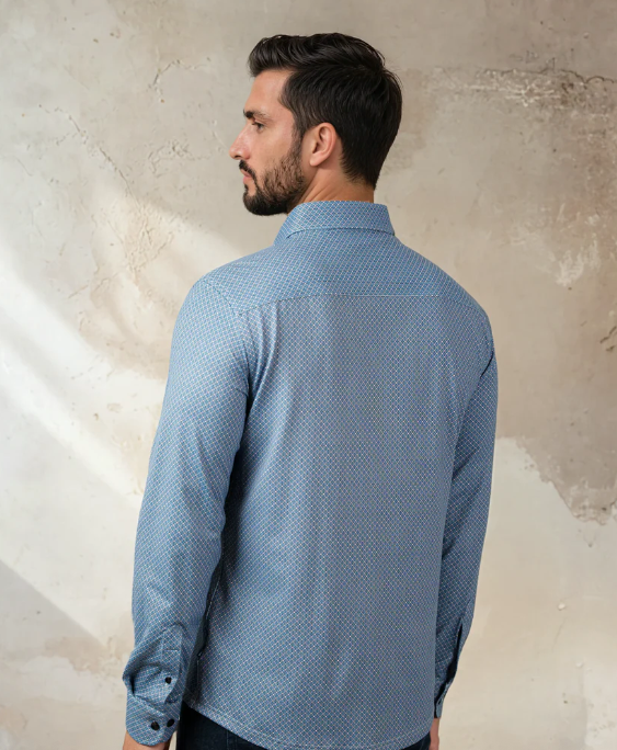 Apex Shirt Dark Navy Interlinked Motif - Stone Rose