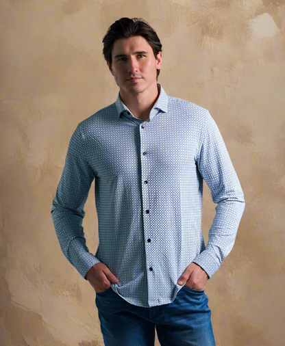 Apex Shirt Dark Navy Smart Micro Geo - Stone Rose