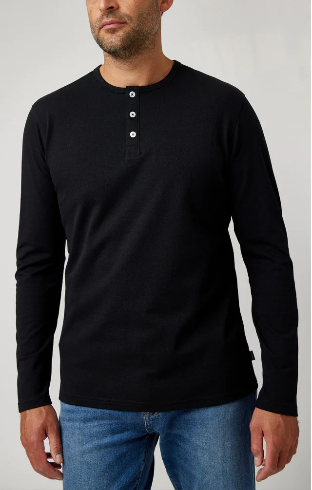 Solid Three Button Henley Black - Stone Rose