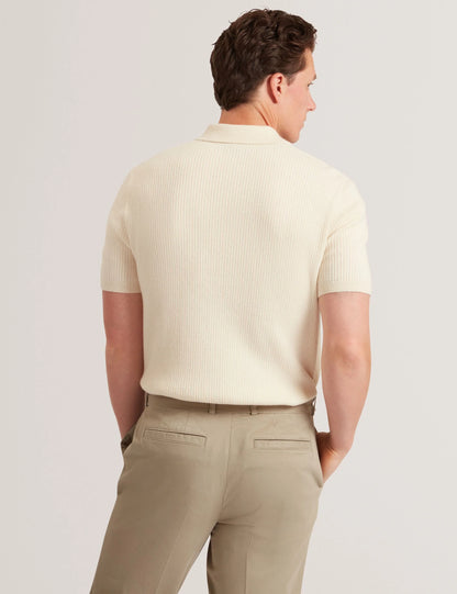 Jaylon Waffle Knit Zip Neck Short Sleeve Polo Ecru - Ted Baker