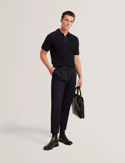 Jaylon Waffle Knit Zip Neck Short Sleeve Polo Navy - Ted Baker