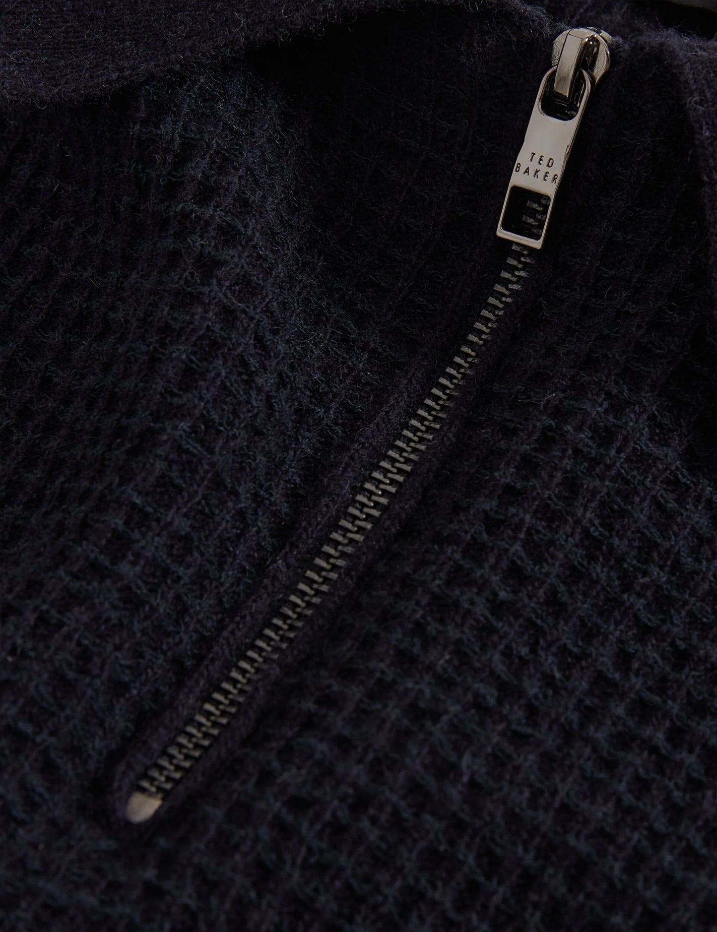 Jaylon Waffle Knit Zip Neck Short Sleeve Polo Navy - Ted Baker