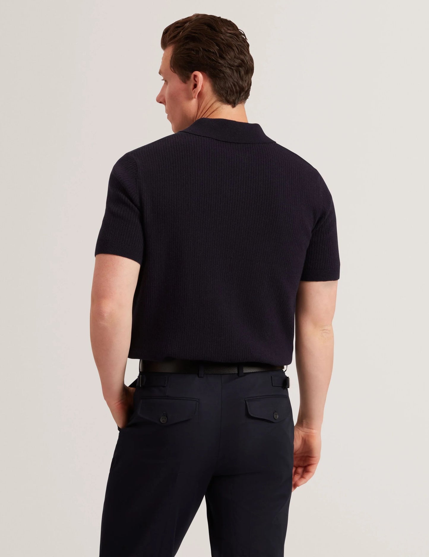 Jaylon Waffle Knit Zip Neck Short Sleeve Polo Navy - Ted Baker