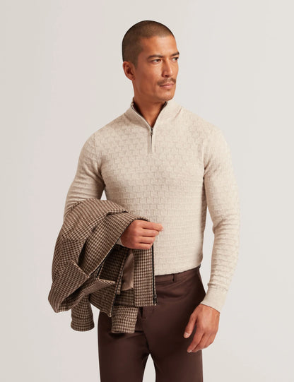 Jeremee T Stitch Half Zip Natural - Ted Baker