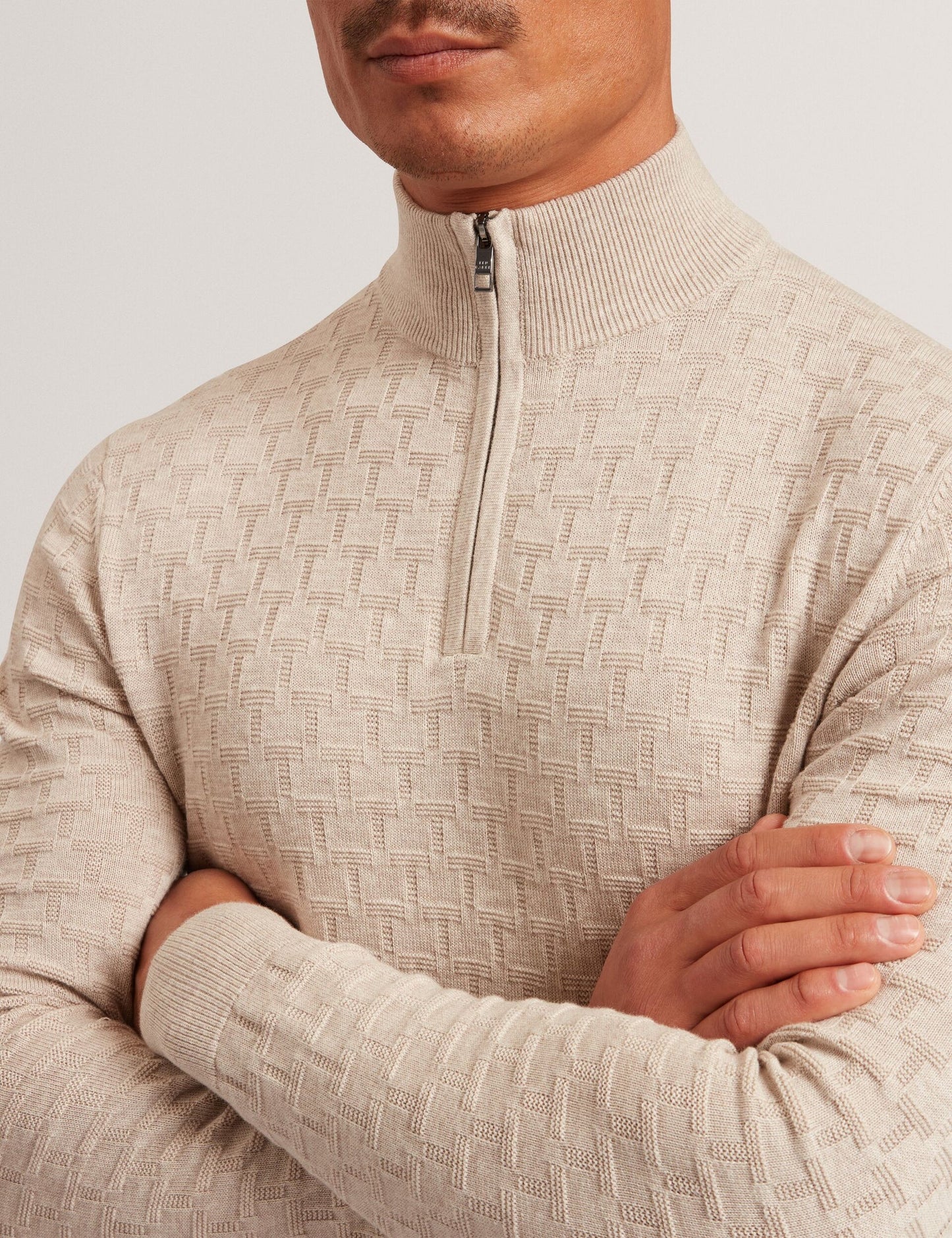 Jeremee T Stitch Half Zip Natural - Ted Baker