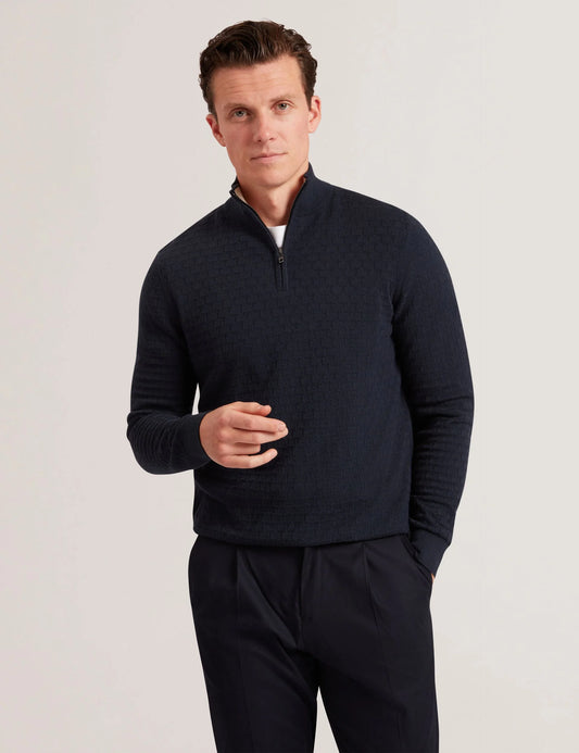 Jeremee Branded Texture Zip Neck Jumper Navy - Ted Baker