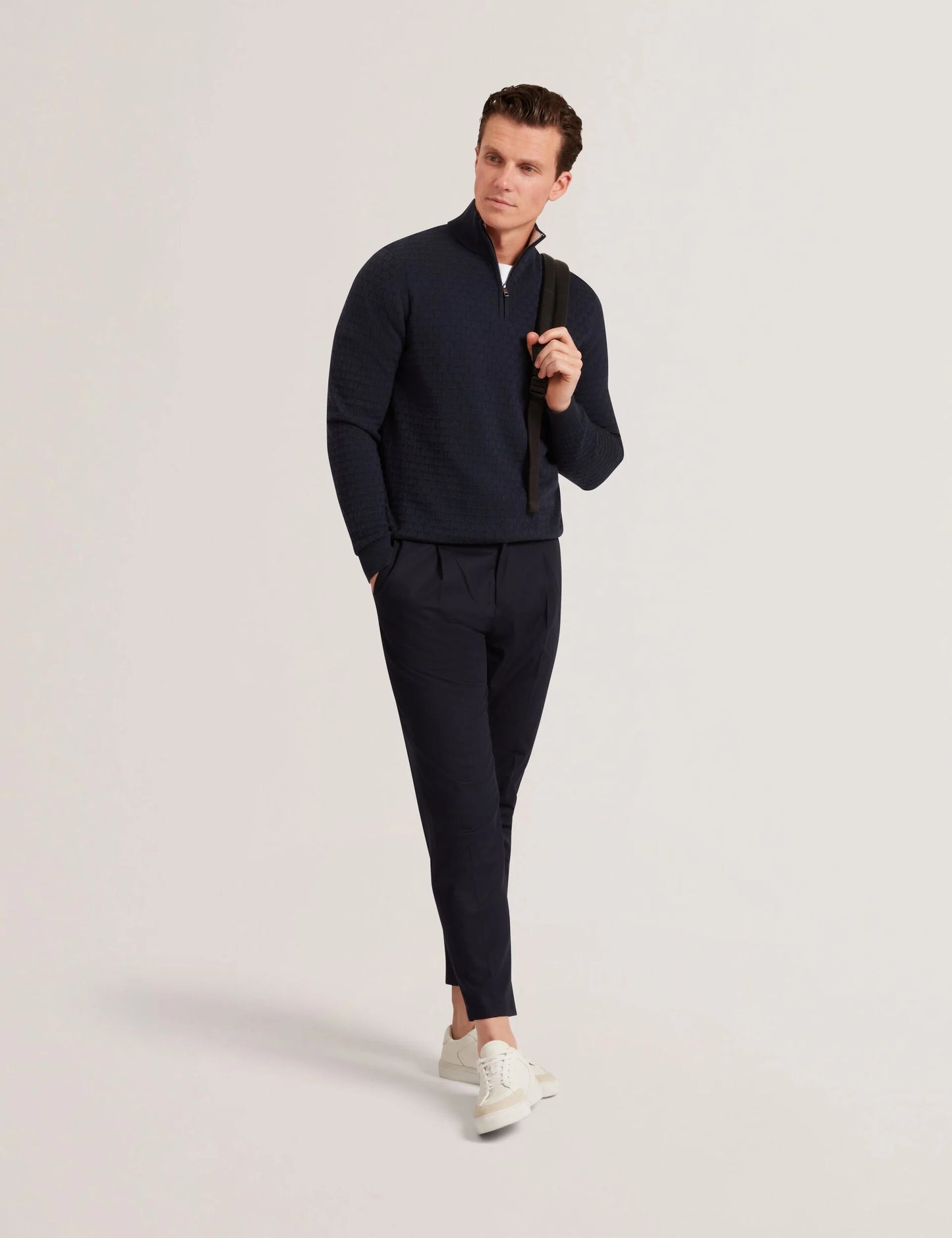 Jeremee Branded Texture Zip Neck Jumper Navy - Ted Baker