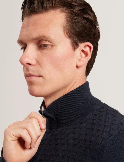 Jeremee Branded Texture Zip Neck Jumper Navy - Ted Baker