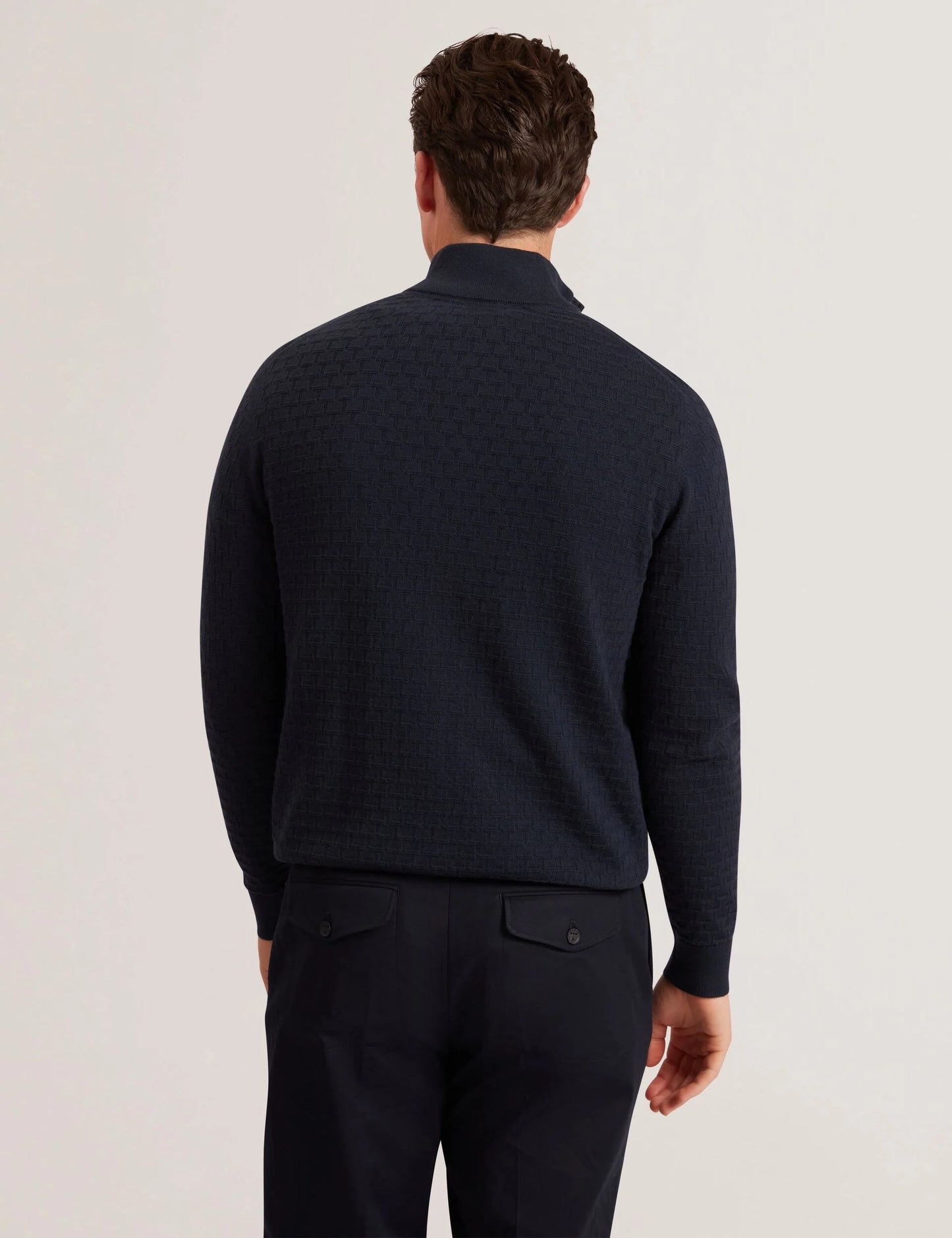 Jeremee Branded Texture Zip Neck Jumper Navy - Ted Baker