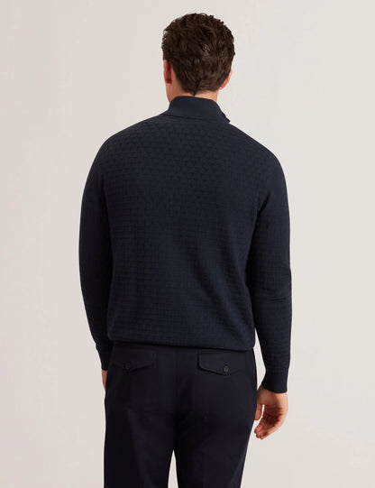 Jeremee Branded Texture Zip Neck Jumper Navy - Ted Baker