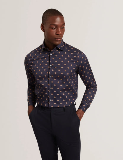 Olufar Ditsy Floral Print Cotton Shirt Navy - Ted Baker