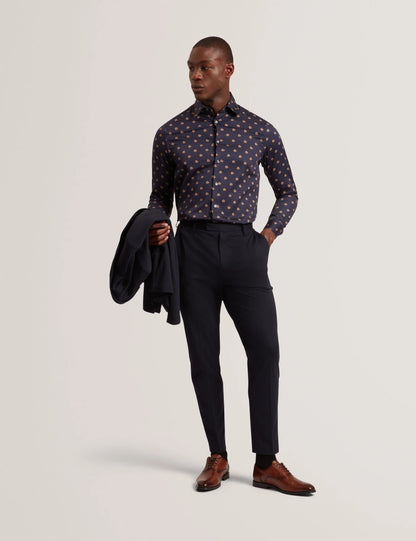 Olufar Ditsy Floral Print Cotton Shirt Navy - Ted Baker