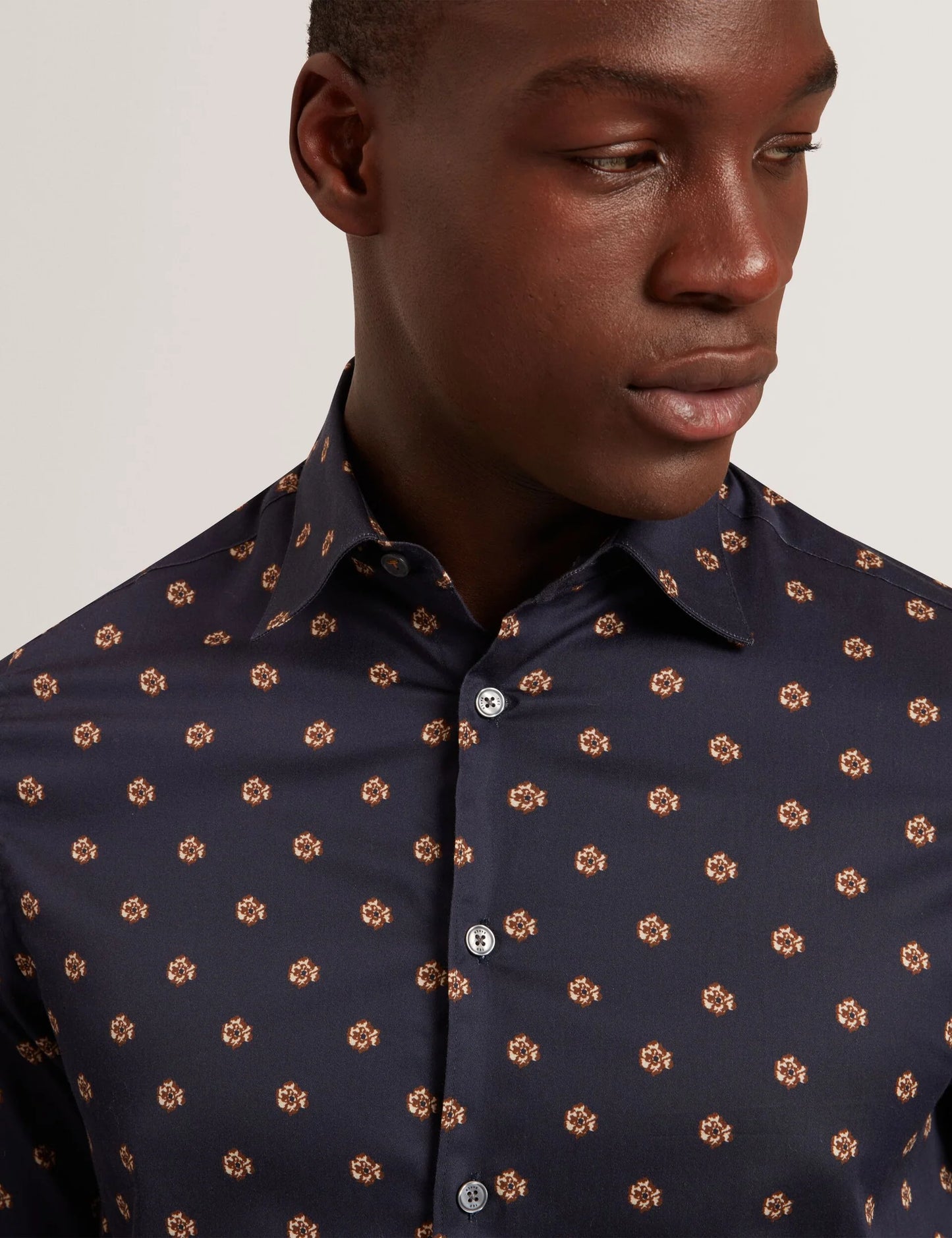 Olufar Ditsy Floral Print Cotton Shirt Navy - Ted Baker