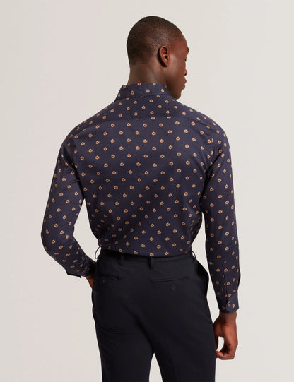 Olufar Ditsy Floral Print Cotton Shirt Navy - Ted Baker