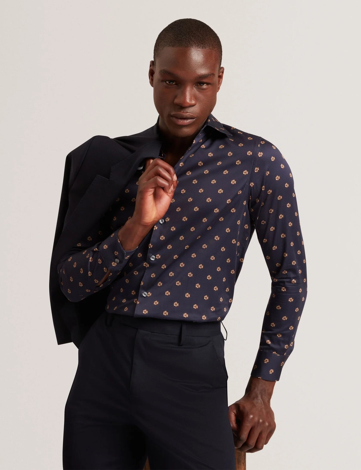 Olufar Ditsy Floral Print Cotton Shirt Navy - Ted Baker