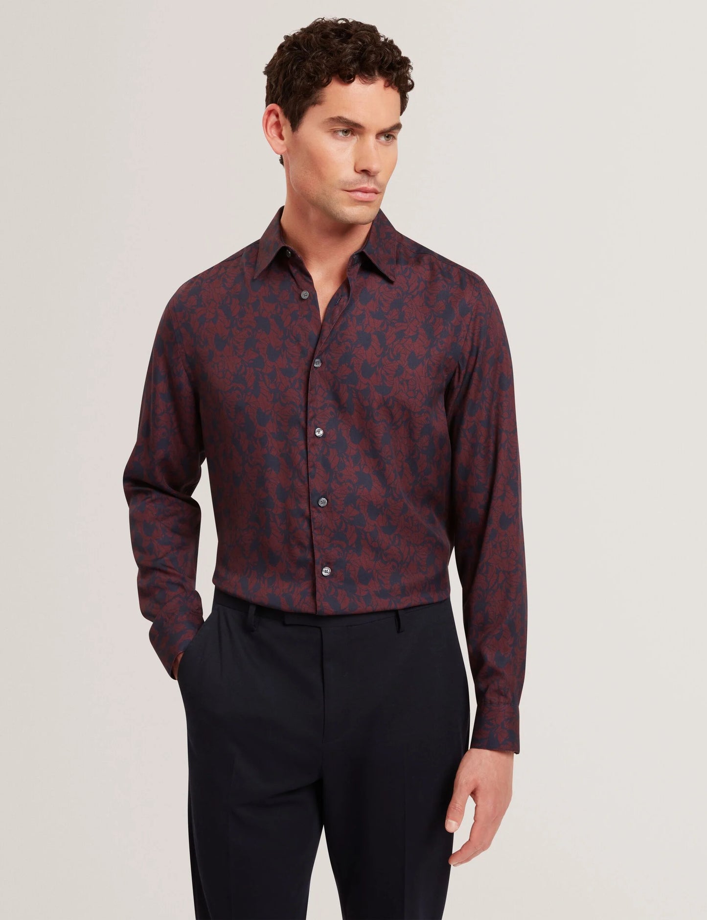 Askelle Tonal Floral Print Shirt Maroon - Ted Baker