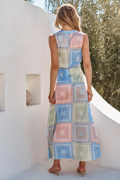 Anabella Dress Pastel Tiles Satin - MISA