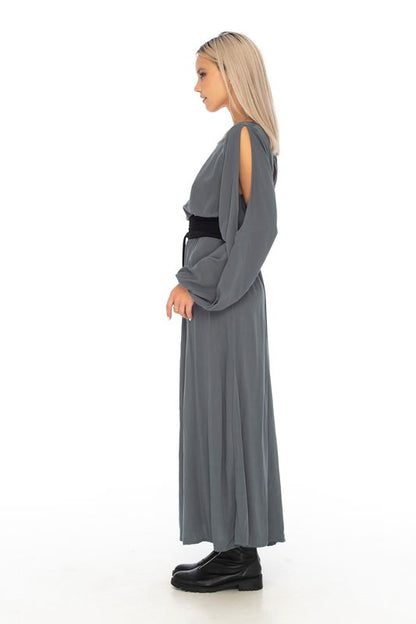 Basics Cold Shoulder Long Dress Grey - Skemo