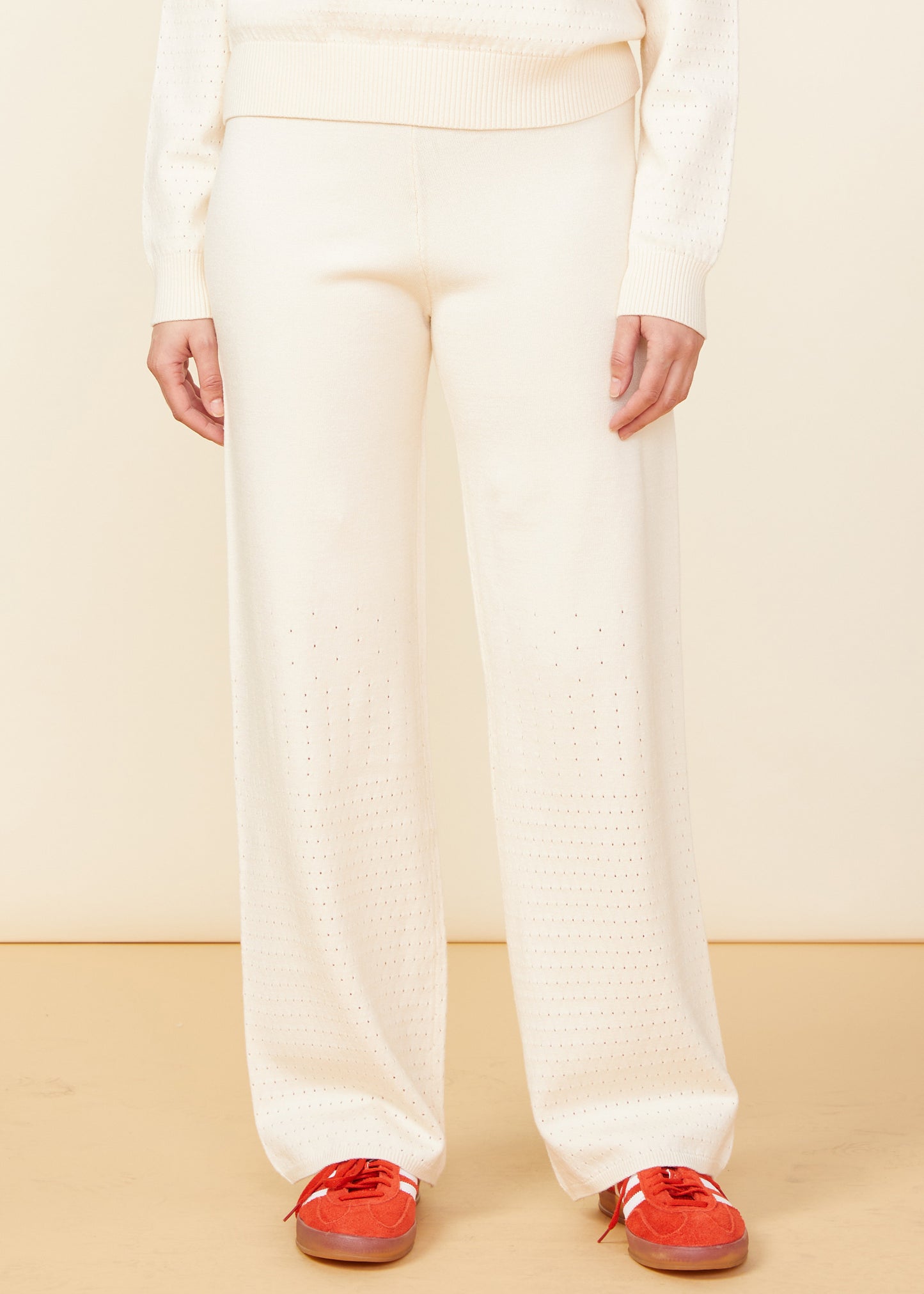 Supersoft Open Knit Flare Pants Ivory 
