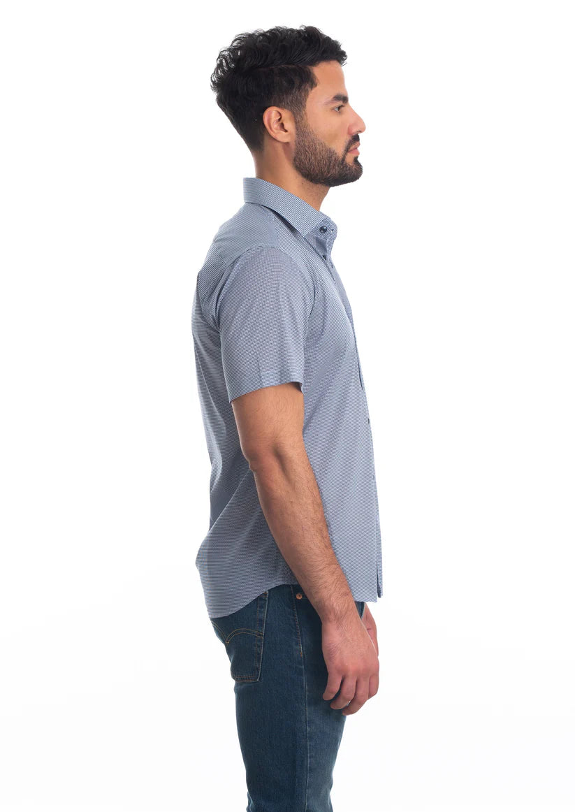 Men's Short Sleeve Shirt Navy Print - Jared Lang