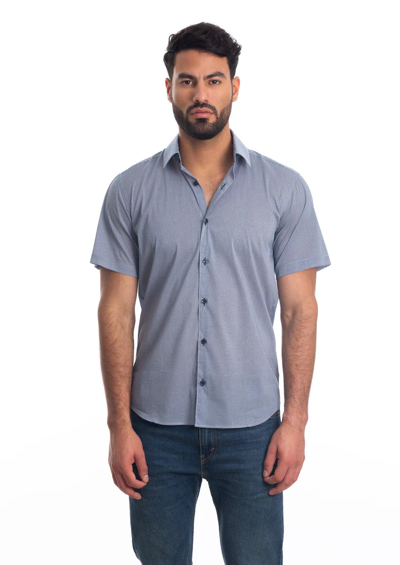 Men's Short Sleeve Shirt Navy Print - Jared Lang