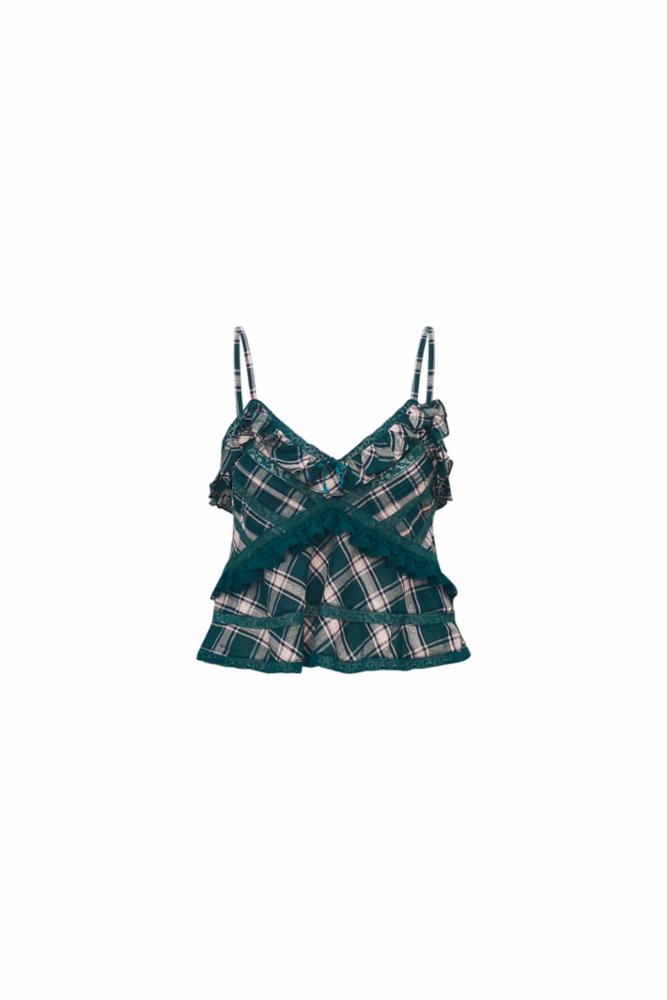 Sormina Tartan Cotton Top Mistletoe Kiss - LoveShackFancy