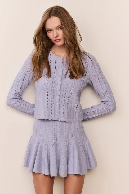 Peridot Stretch Pointelle Cardigan Moonwash - LoveShackFancy