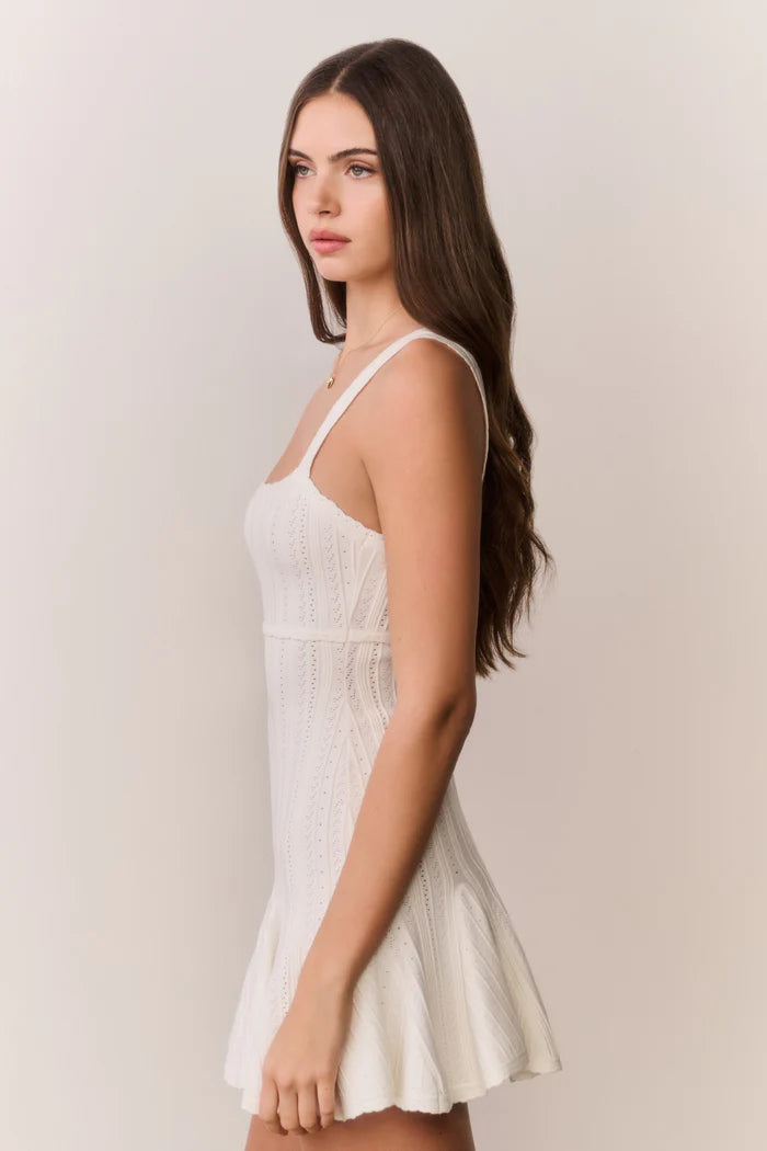 Tabatha Stretch Pointelle Mini Dress White Tea - LoveShackFancy