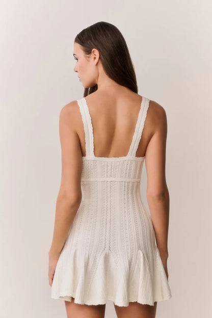 Tabatha Stretch Pointelle Mini Dress White Tea - LoveShackFancy