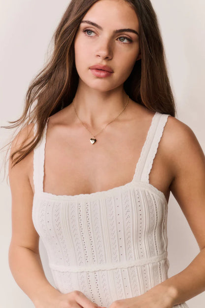 Tabatha Stretch Pointelle Mini Dress White Tea - LoveShackFancy