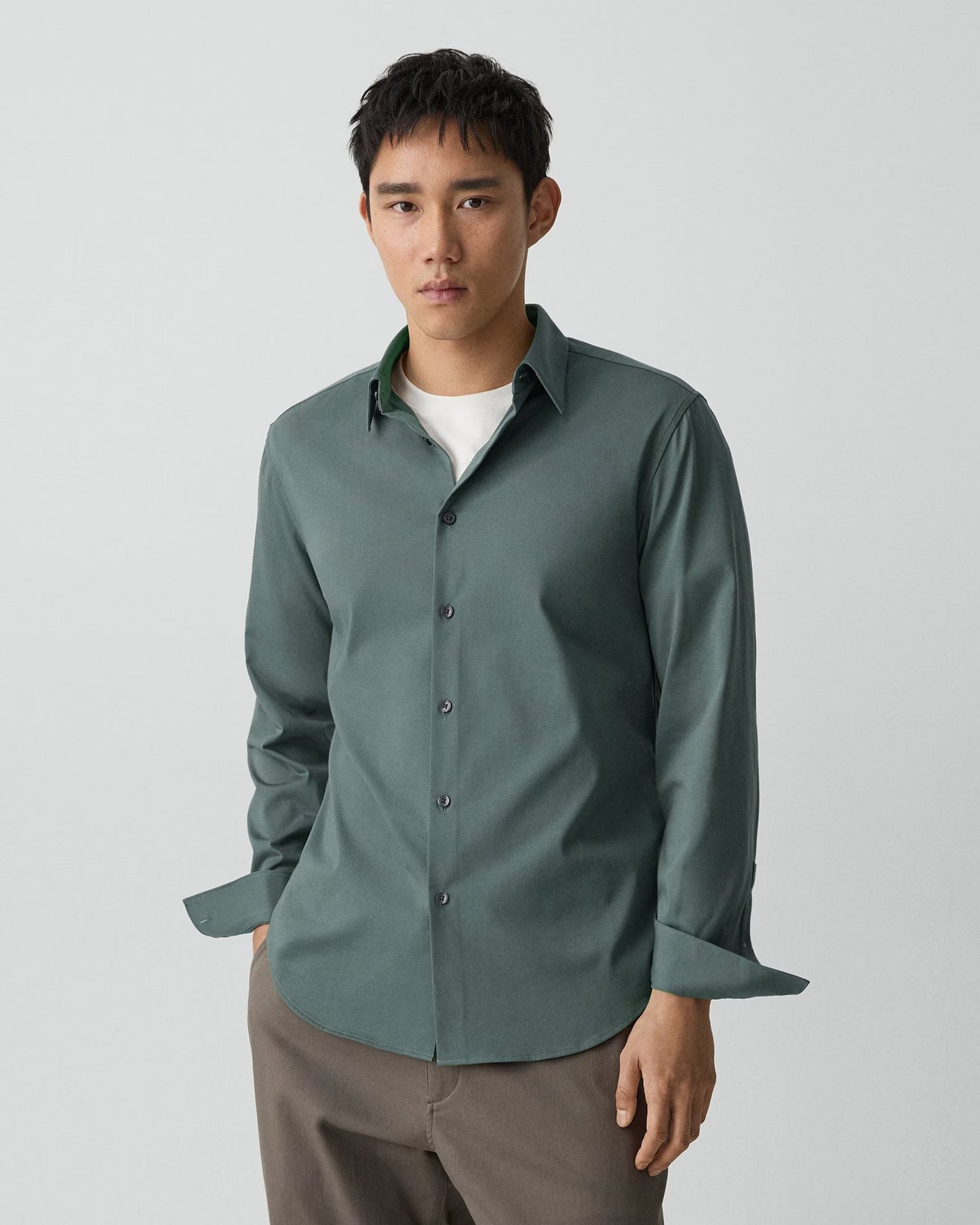 Sylvain Structure Knit Shirt Light Pine Grove - Theory Men