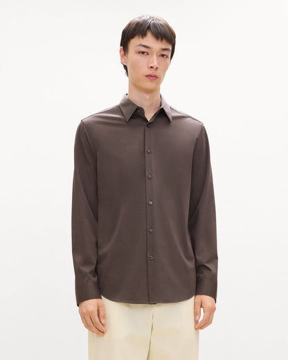 Sylvain Structure Knit Shirt Classic Brown - Theory Men