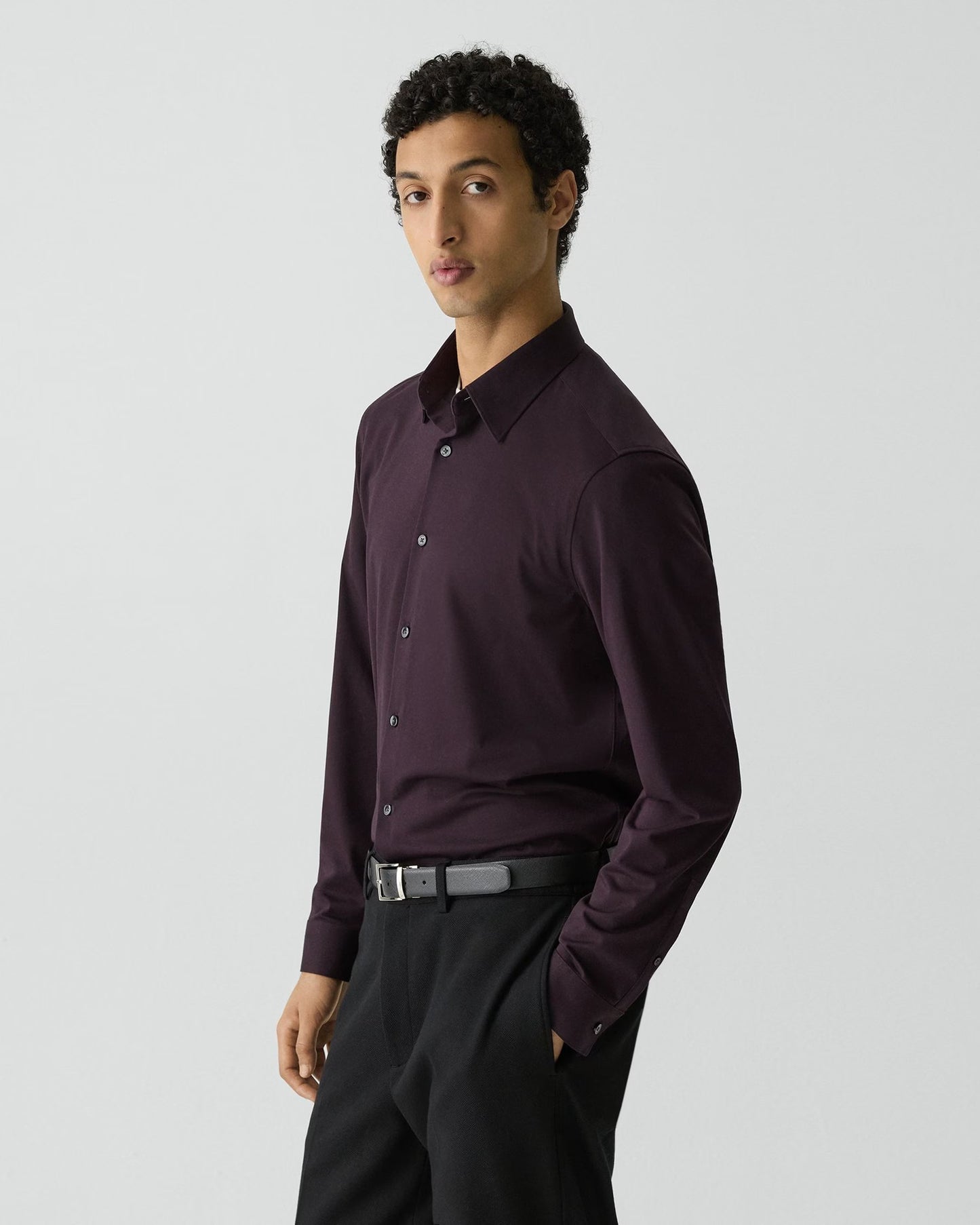 Sylvain Structure Knit Shirt Deep Eggplant - Theory Men