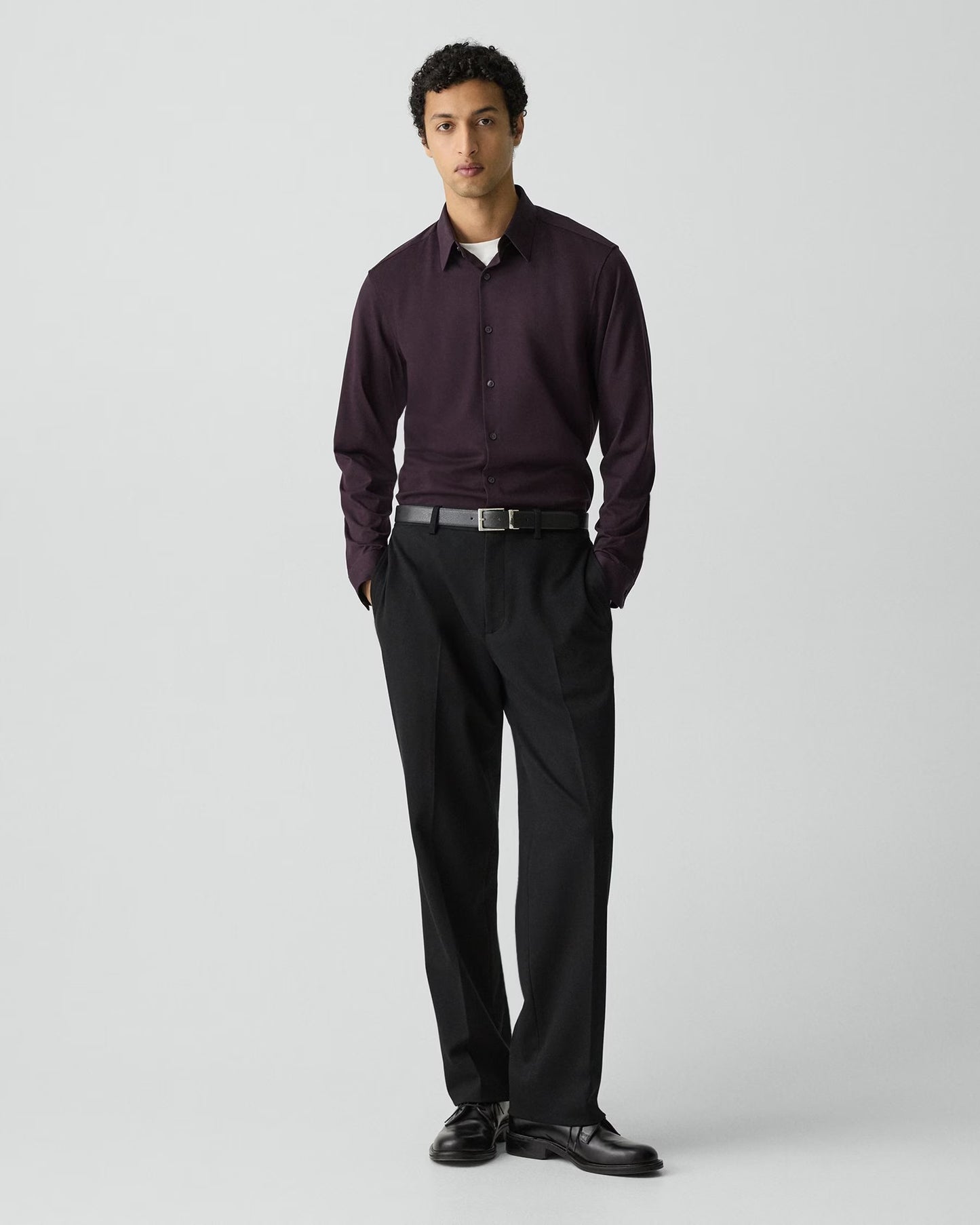 Sylvain Structure Knit Shirt Deep Eggplant - Theory Men