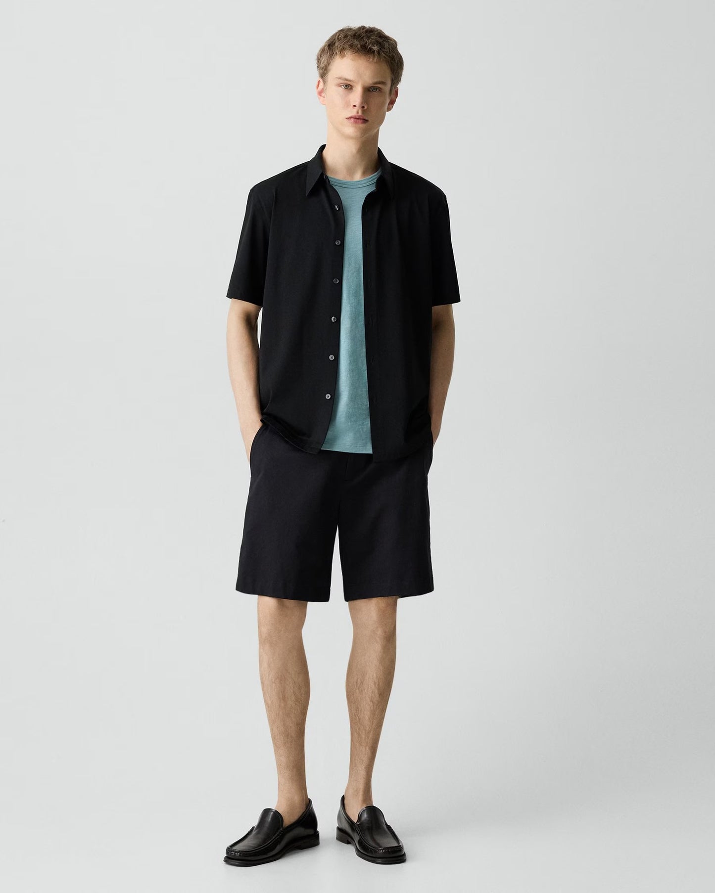 Irving Short-Sleeve Shirt Structure Knit Black - Theory Men