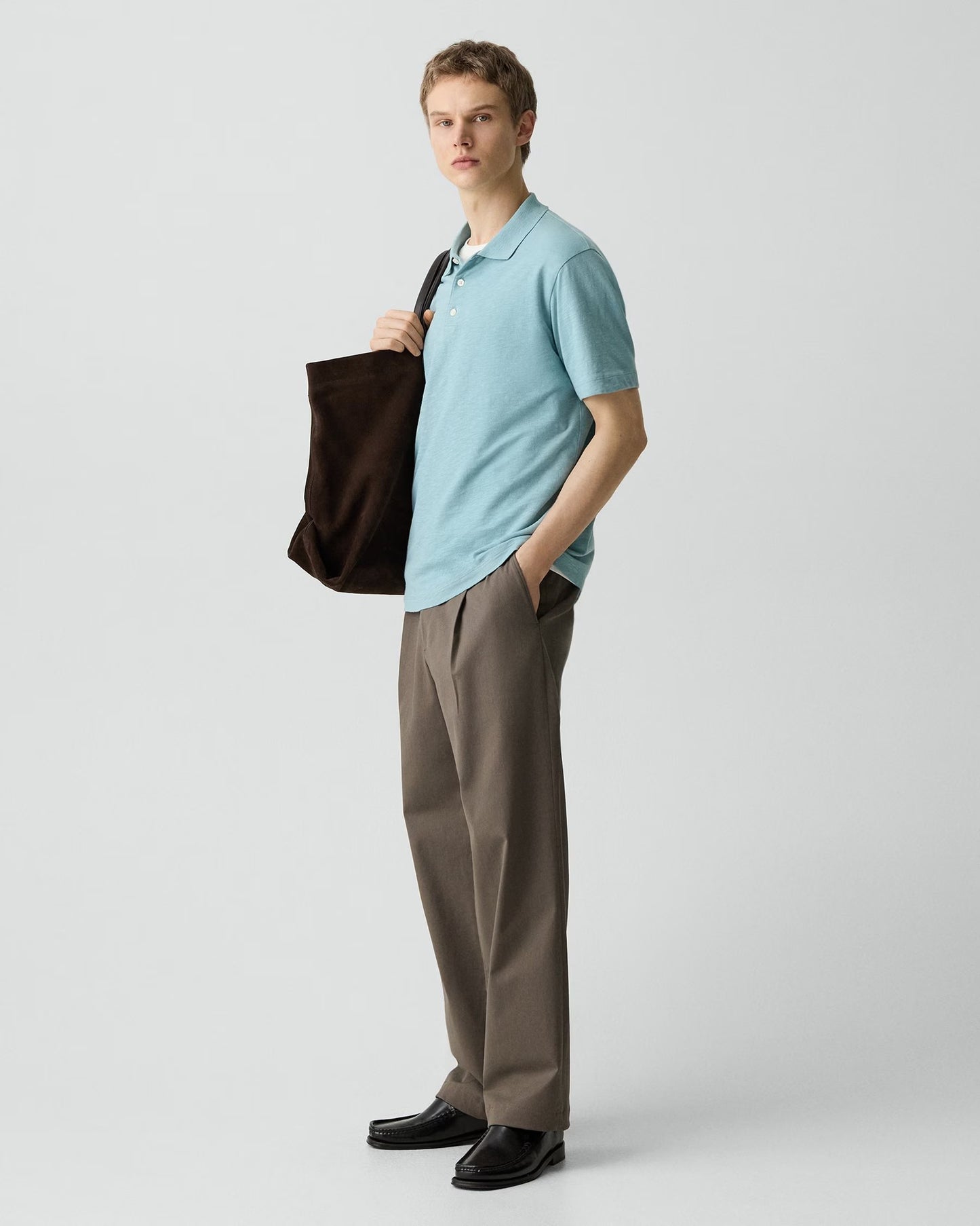Bron Polo Shirt Cosmos Slub Cotton Ocean Air - Theory Men