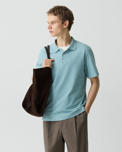 Bron Polo Shirt Cosmos Slub Cotton Ocean Air - Theory Men