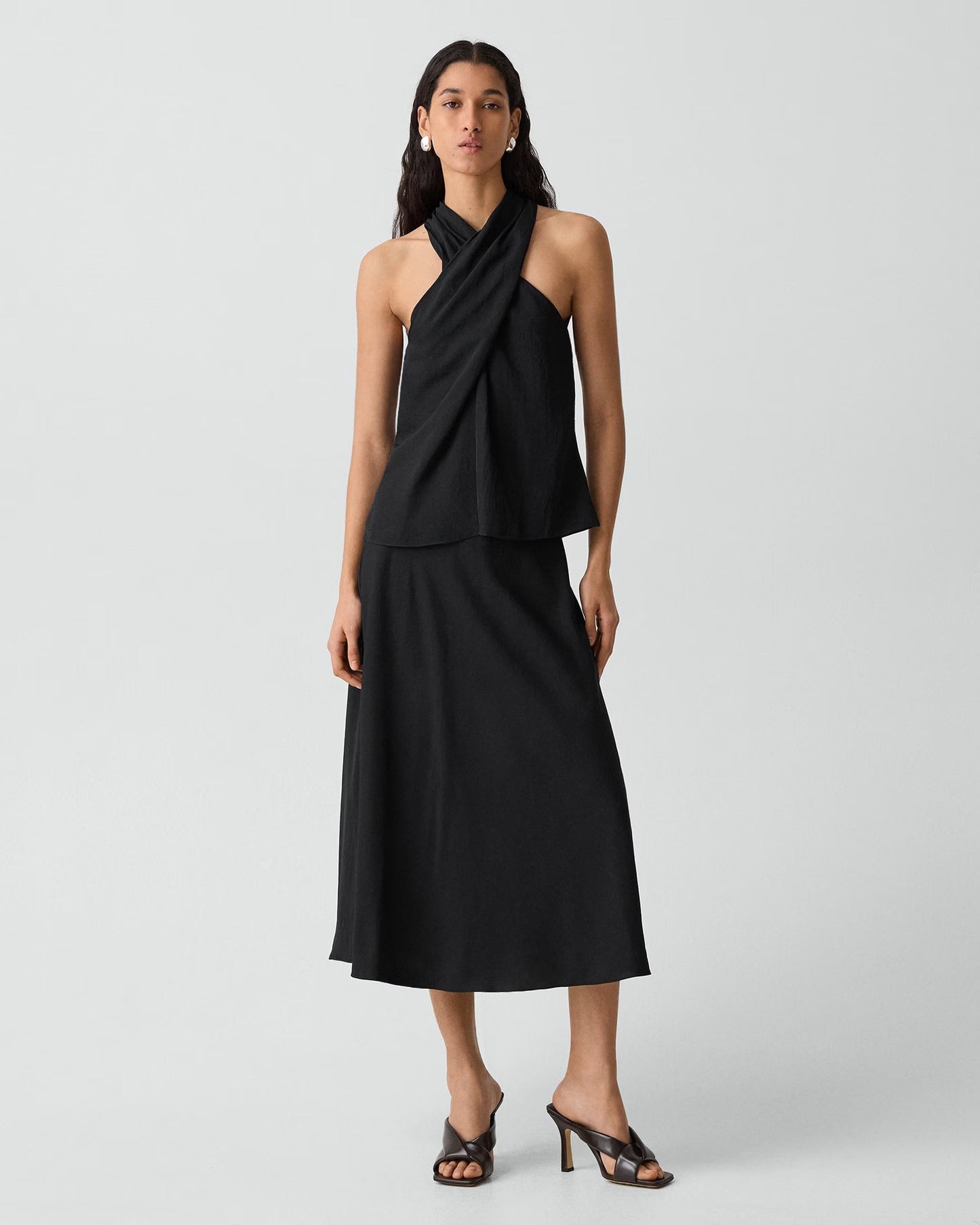 Twisted Halter Top Washed Twill Black - Theory Women