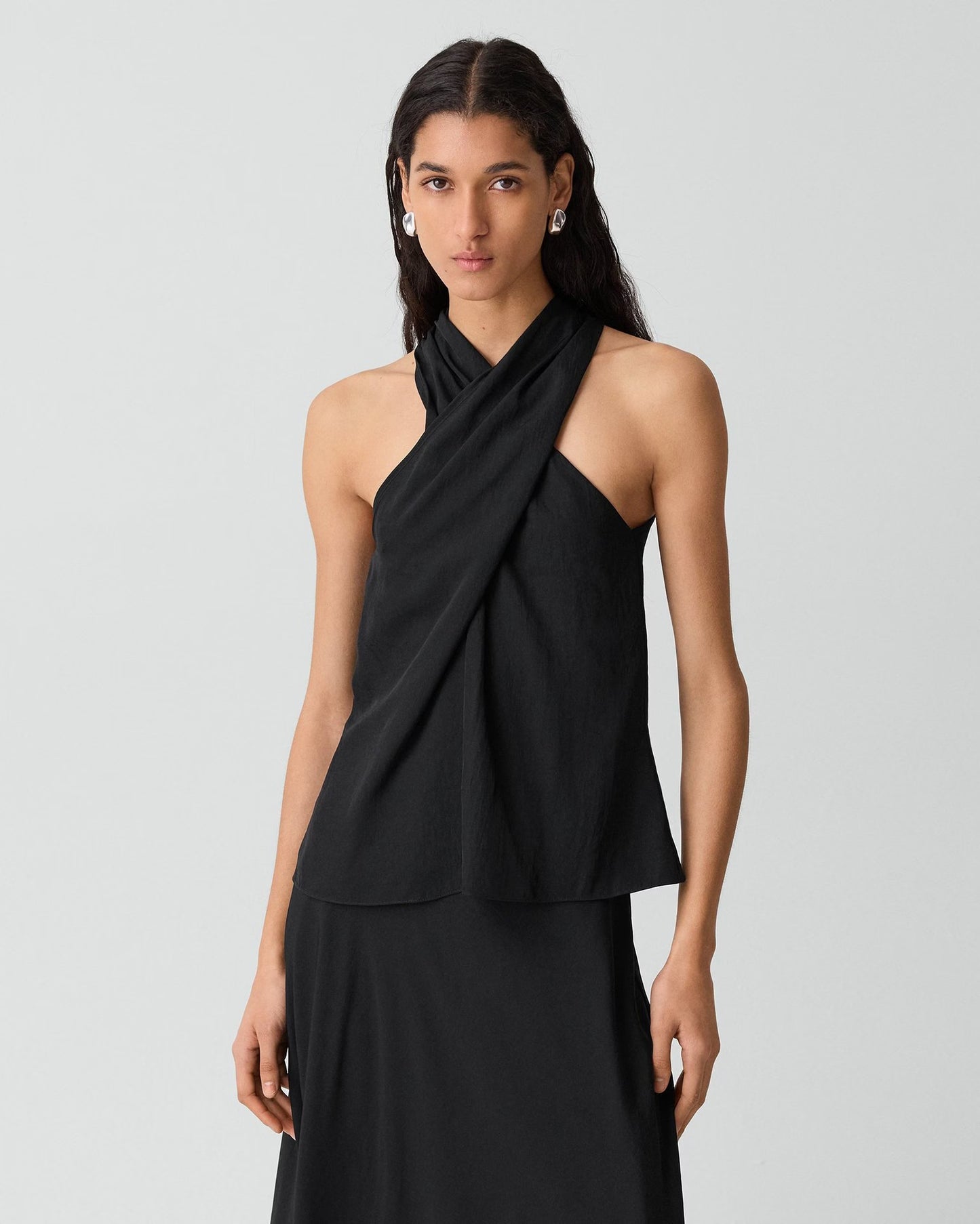Twisted Halter Top Washed Twill Black - Theory Women