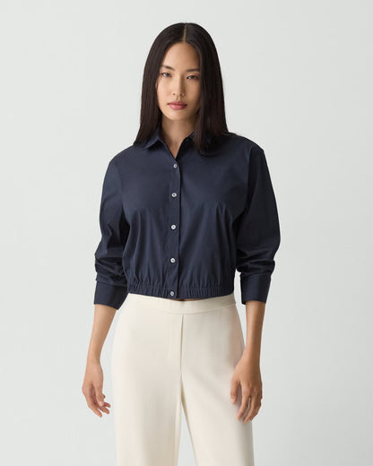 Cropped Shirt Good Cotton Nocturne Navy - Theory Women