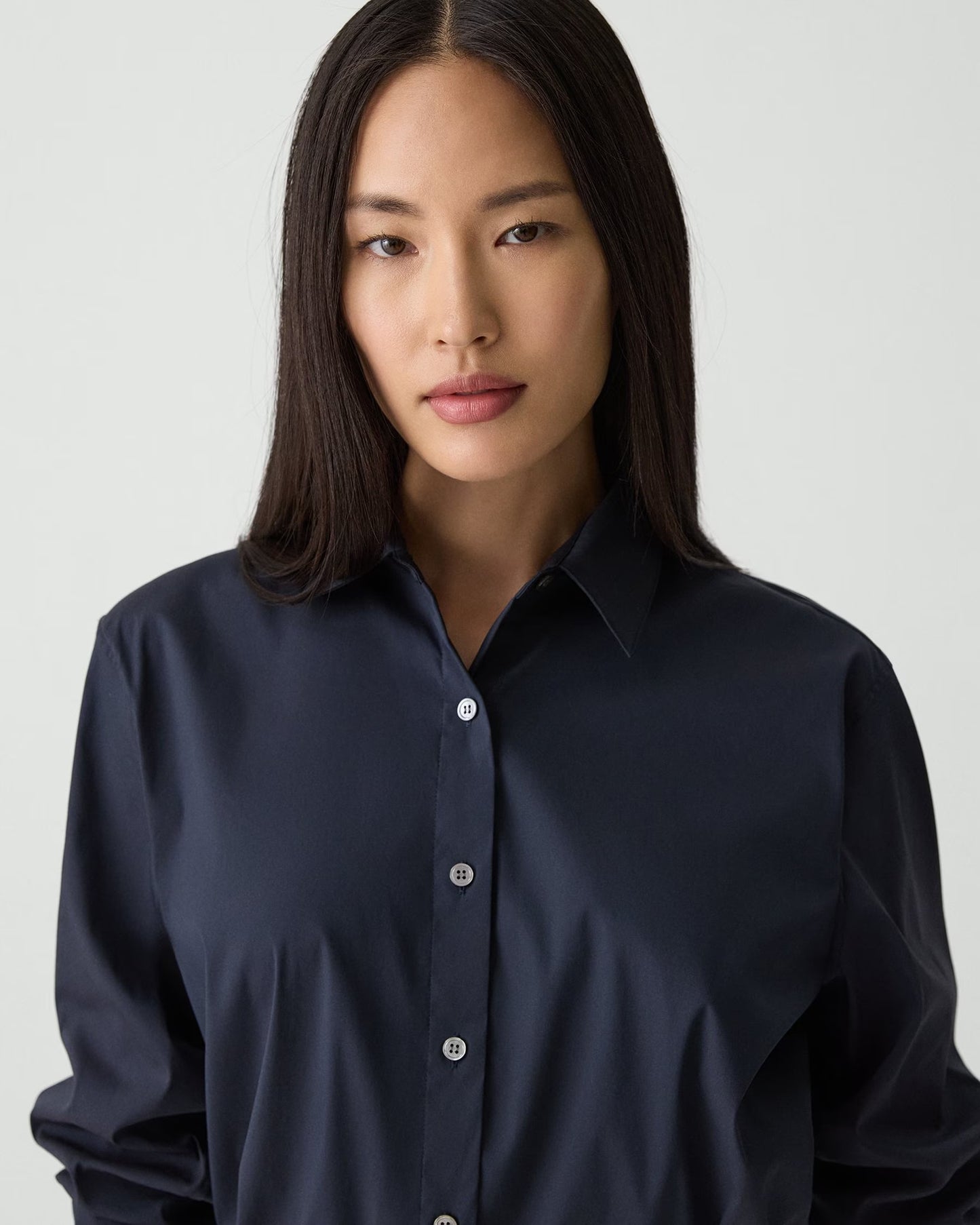 Cropped Shirt Good Cotton Nocturne Navy - Theory Women
