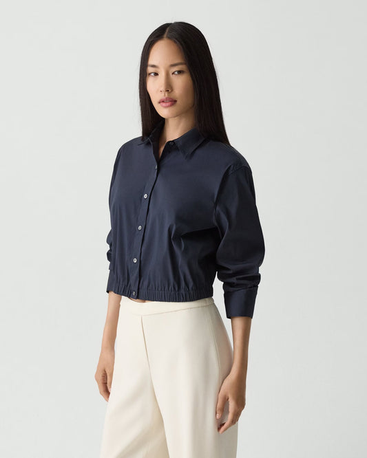 Cropped Shirt Good Cotton Nocturne Navy - Theory Women