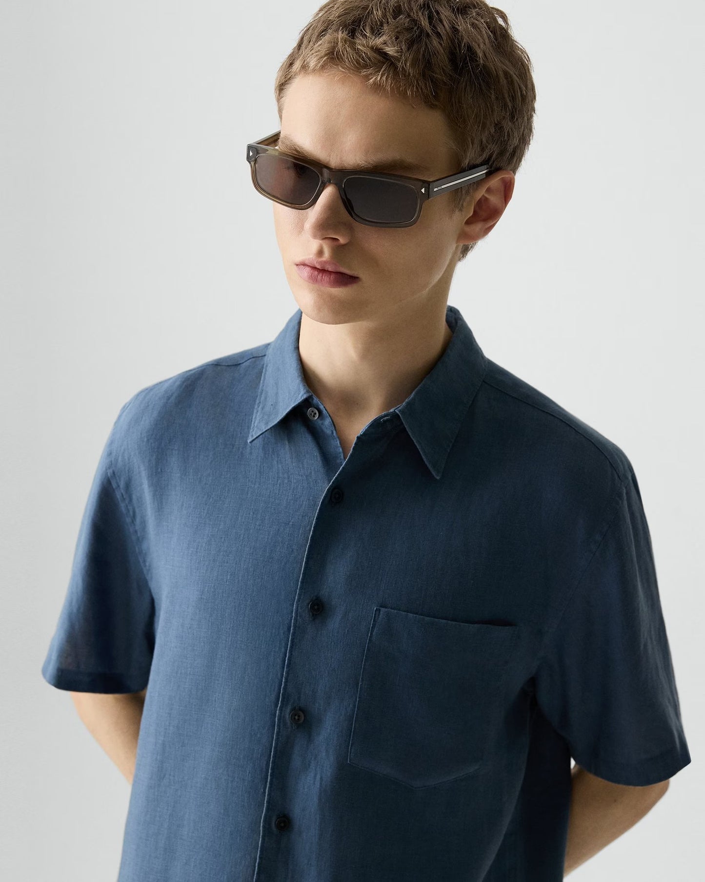 Irving Short-Sleeve Shirt Relaxed Linen Bering - Theory Men