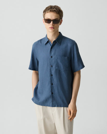 Irving Short-Sleeve Shirt Relaxed Linen Bering - Theory Men